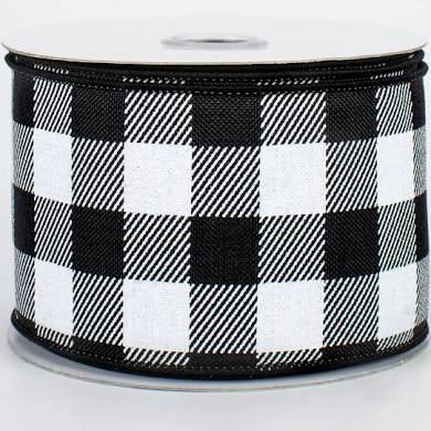 FALL Y'ALL AND HALLOWEEN Black and White Plaid Wired Ribbon