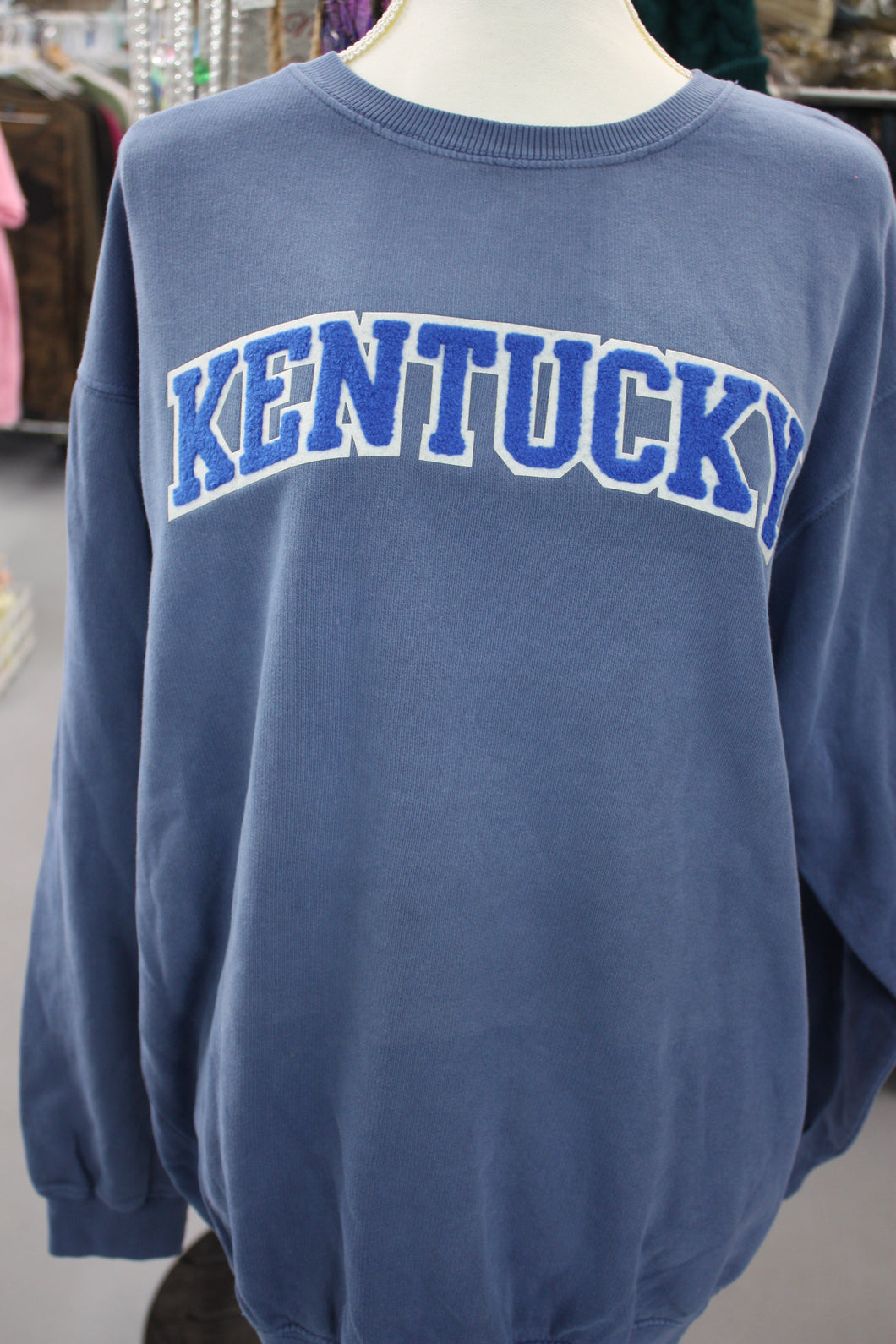 KENTUCKY INSPIRED T-SHIRTS AND GIFTS KY Chenille / Blue Distressed blue sweatshirt