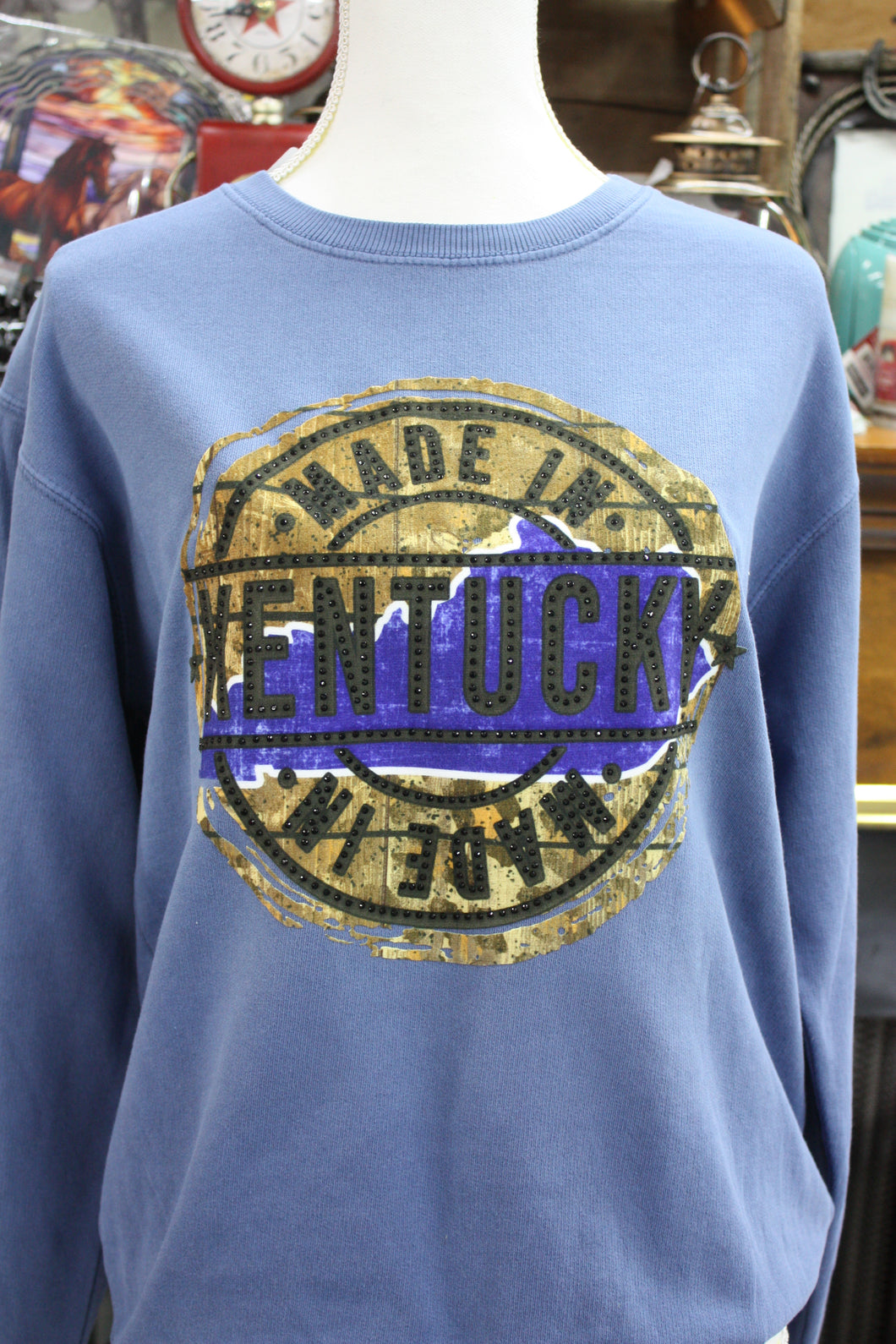 KENTUCKY INSPIRED T-SHIRTS AND GIFTS/Distressed Blue/Made in KY/Sweatshirt