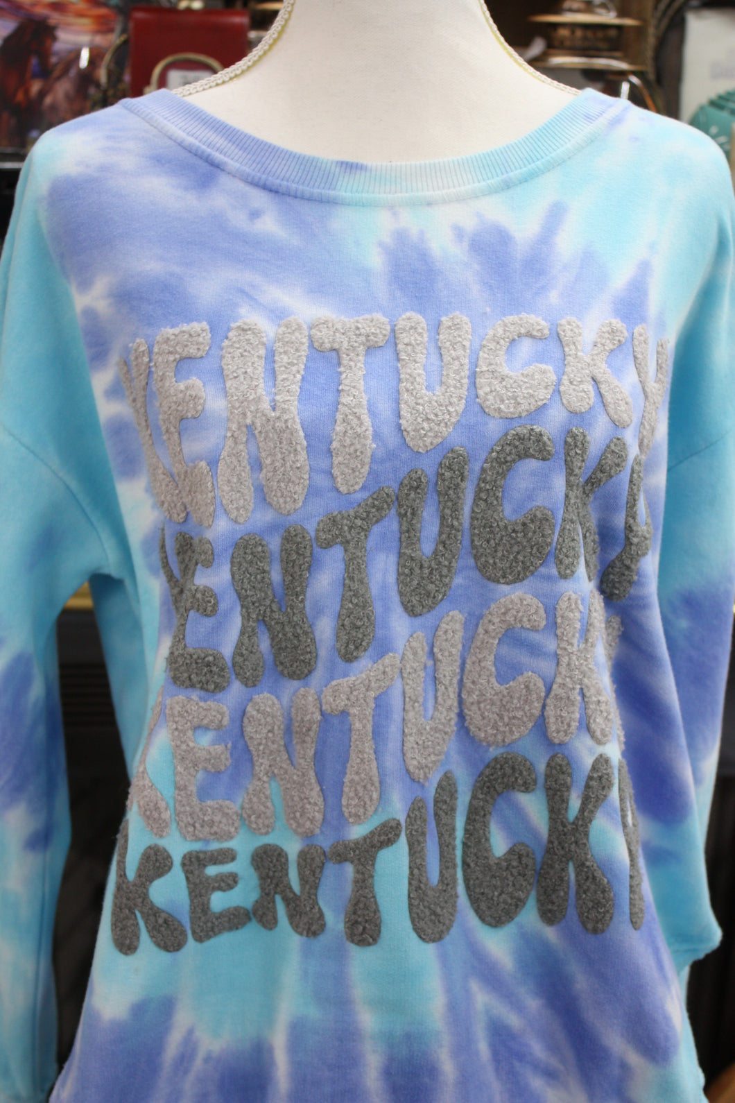 KENTUCKY INSPIRED T-SHIRTS AND GIFTS/Grey Wave Shag/ Tye Dye Sweatshirt.