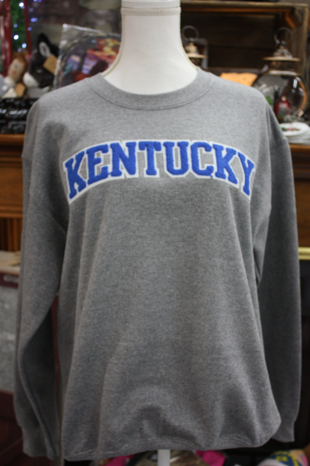 KENTUCKY INSPIRED T-SHIRTS AND GIFTS Grey sweatshirt Chenille Lettering