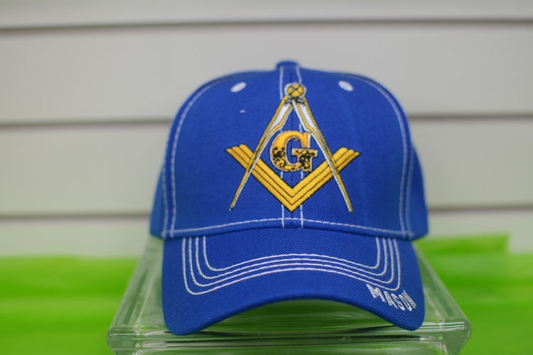 HATS/ MONOGRAM CAPS Royal Blue with White Thread Trim Masons Hat