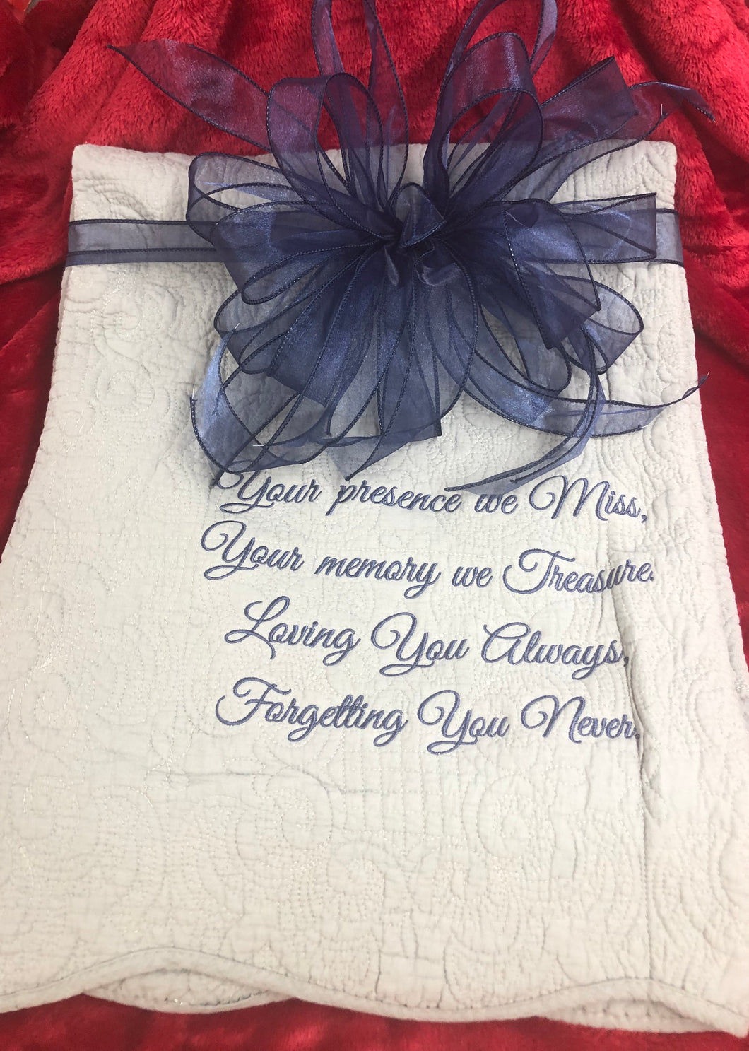 Bereavement Gifts and Quilts cream with navy