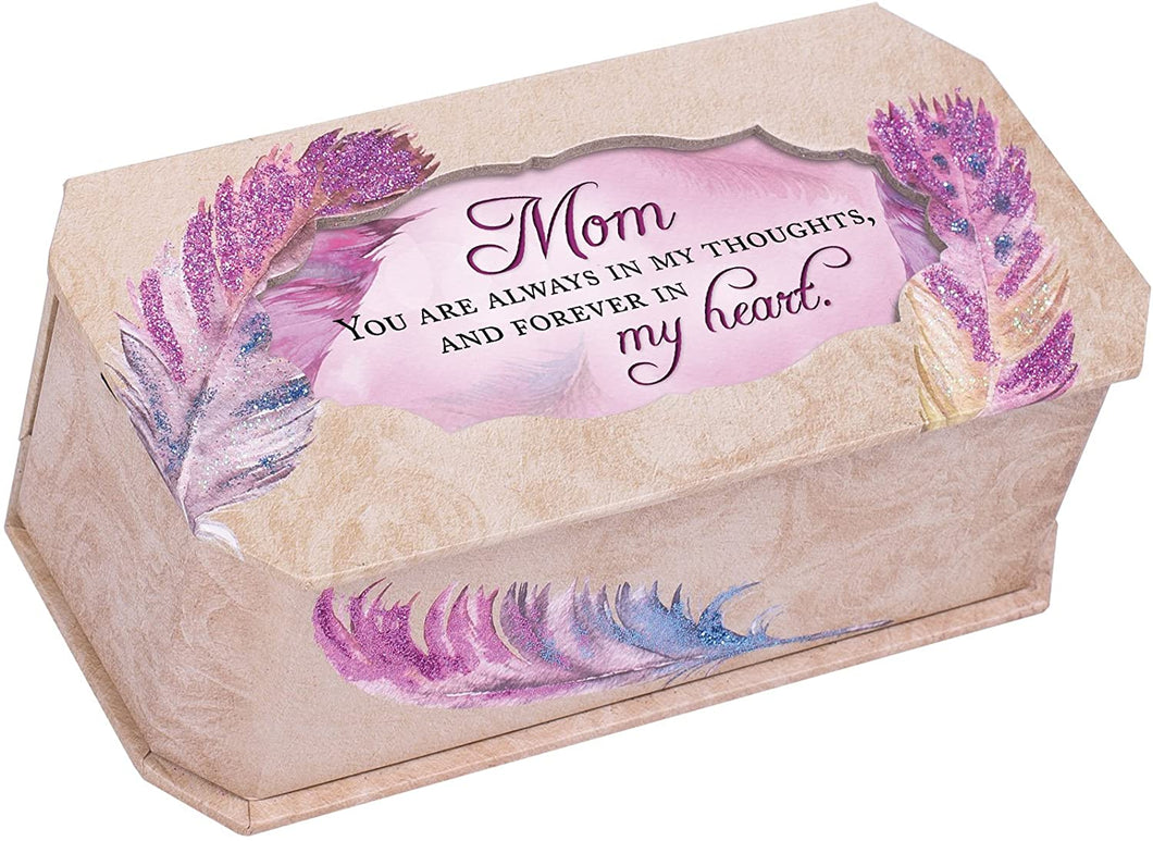 Mom Forever in My Heart Watercolor Feathers Musical Box