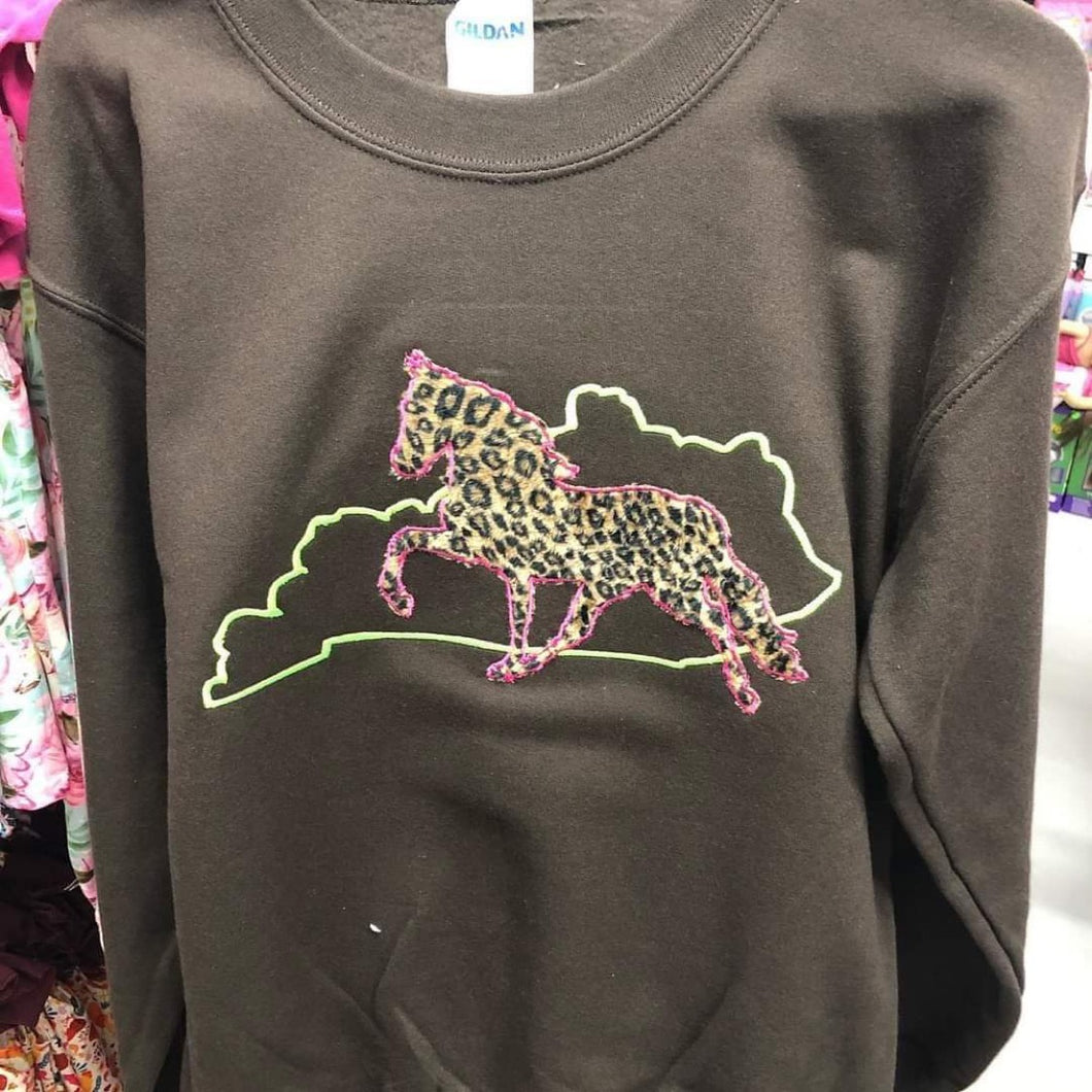 FARM HOUSE Kentucky State Cheetah Horse Sweatshirt