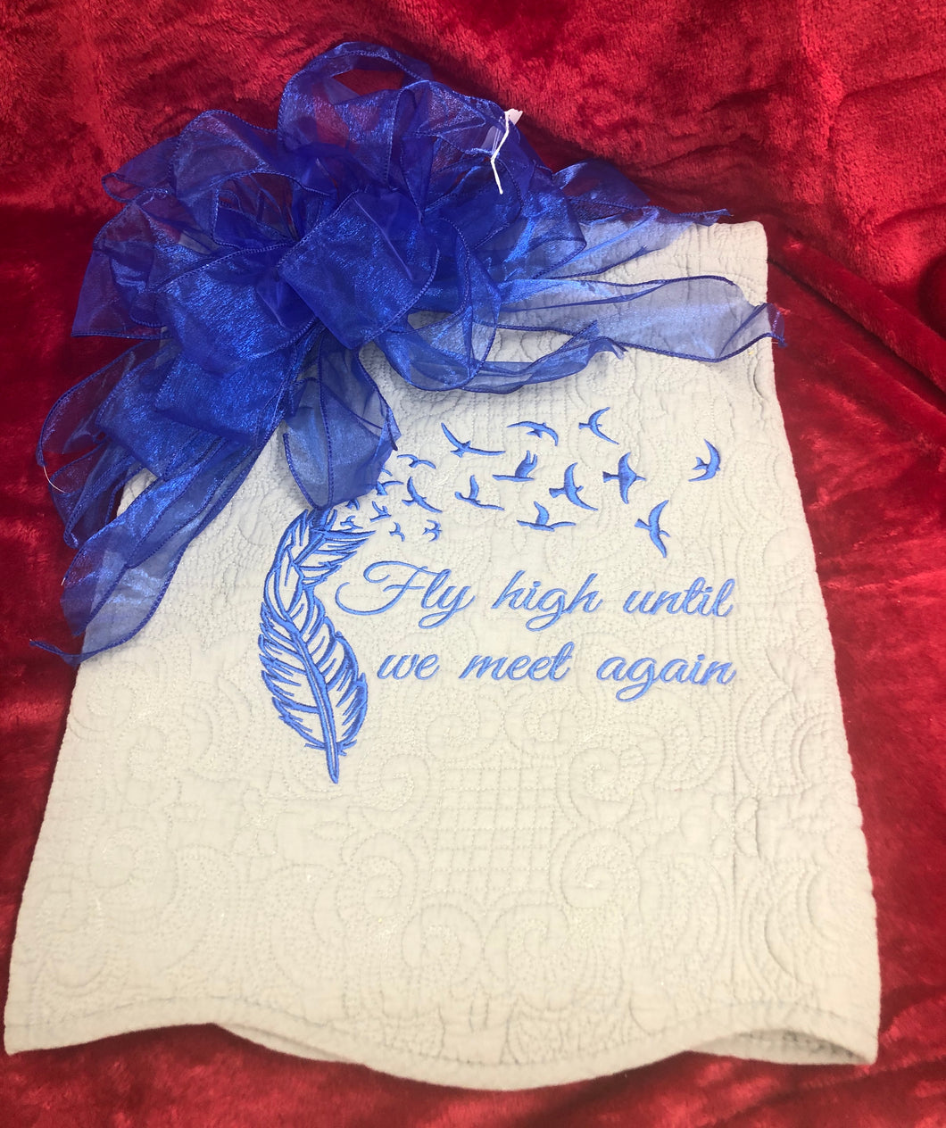 Bereavement Gifts and Quilts  cream with royal blue