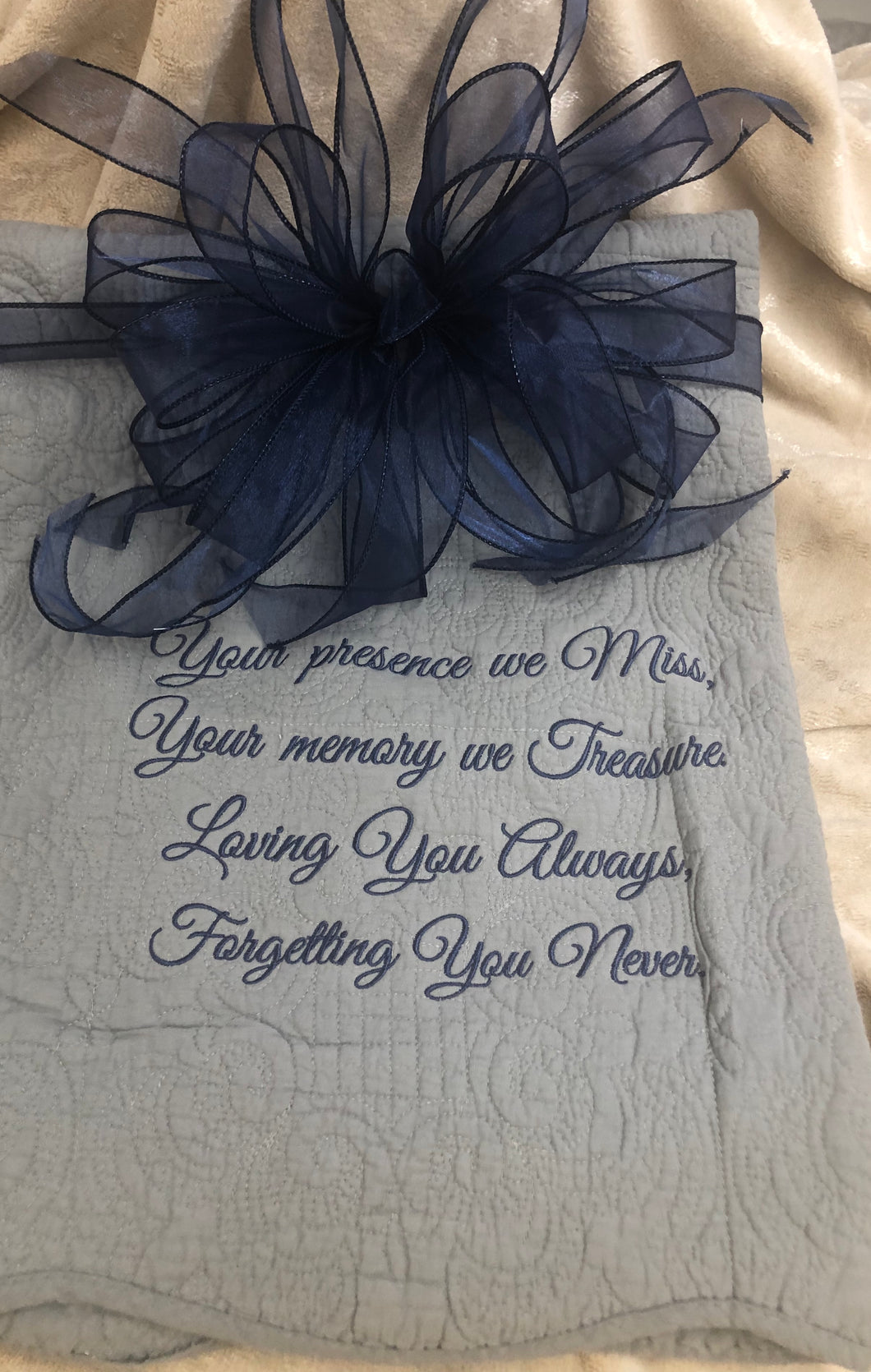 Bereavement Gifts and Quilts  grey with navy