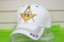 Load image into Gallery viewer, HATS/ MONOGRAM CAPS Mens White w/black trim Mason hat
