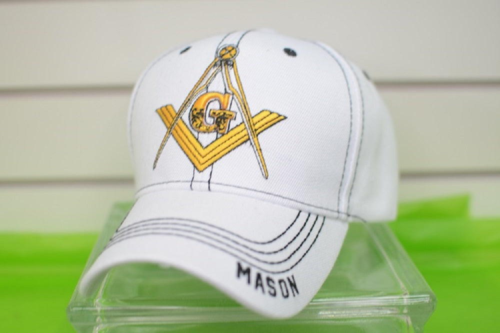 HATS/ MONOGRAM CAPS Mens White w/black trim Mason hat
