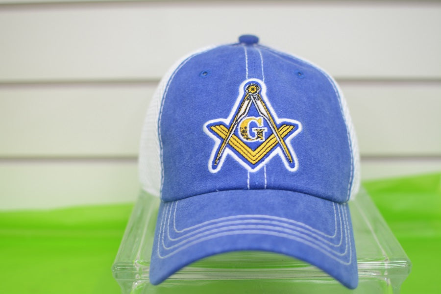 HATS/ MONOGRAM Blue /White Mason Hat White Mesh