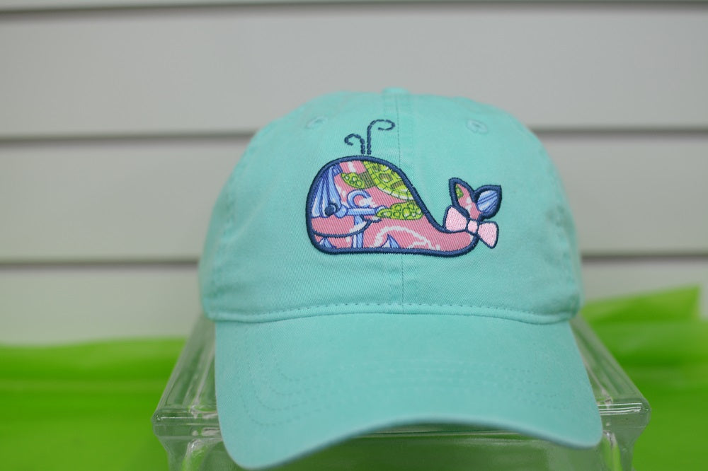 HATS/ MONOGRAM CAPS Ladies Teal Green Cap w/ Whale Embroider