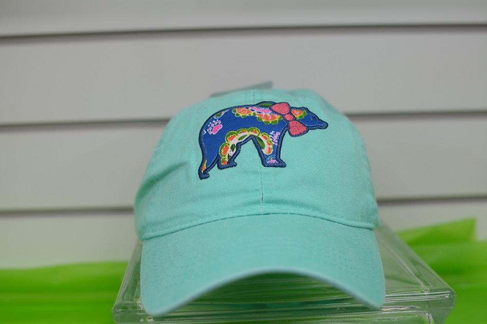 HATS/ MONOGRAM CAPS Ladies Vibrant Teal Cap with Bear Embroider