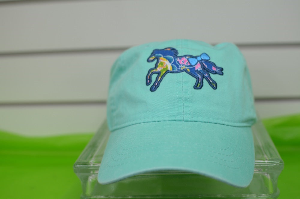 HATS/ MONOGRAM CAPS Ladies Teal Cap w Horse Embroider