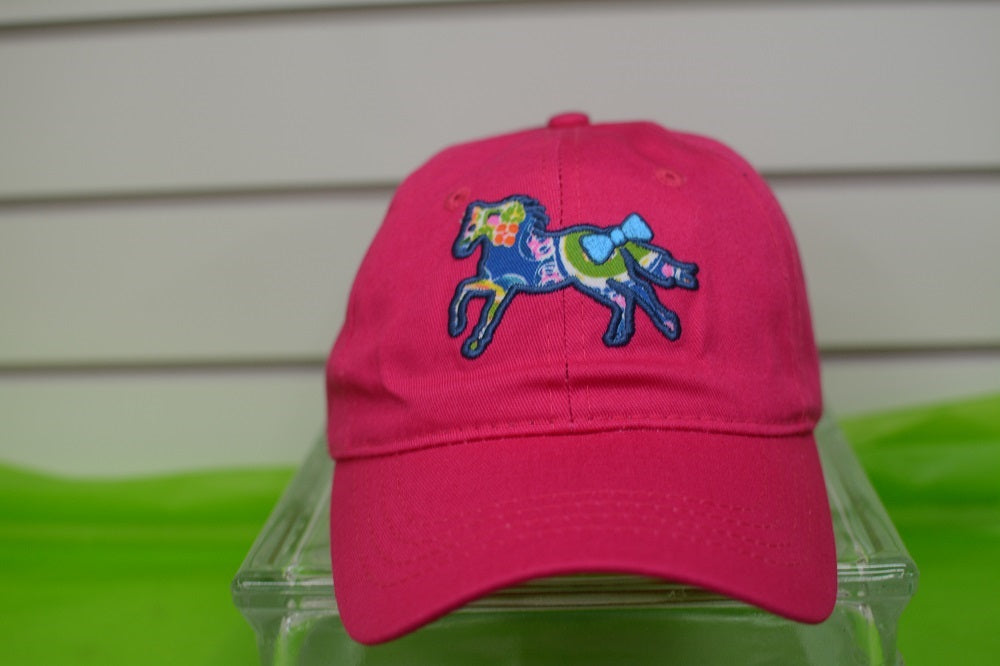 HATS/ MONOGRAM CAPS Hot Pink Ladies Cap w/Horse Embroider