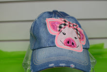 Load image into Gallery viewer, HATS/ MONOGRAM CAPS Ladies Distressed Farm Pig Hat
