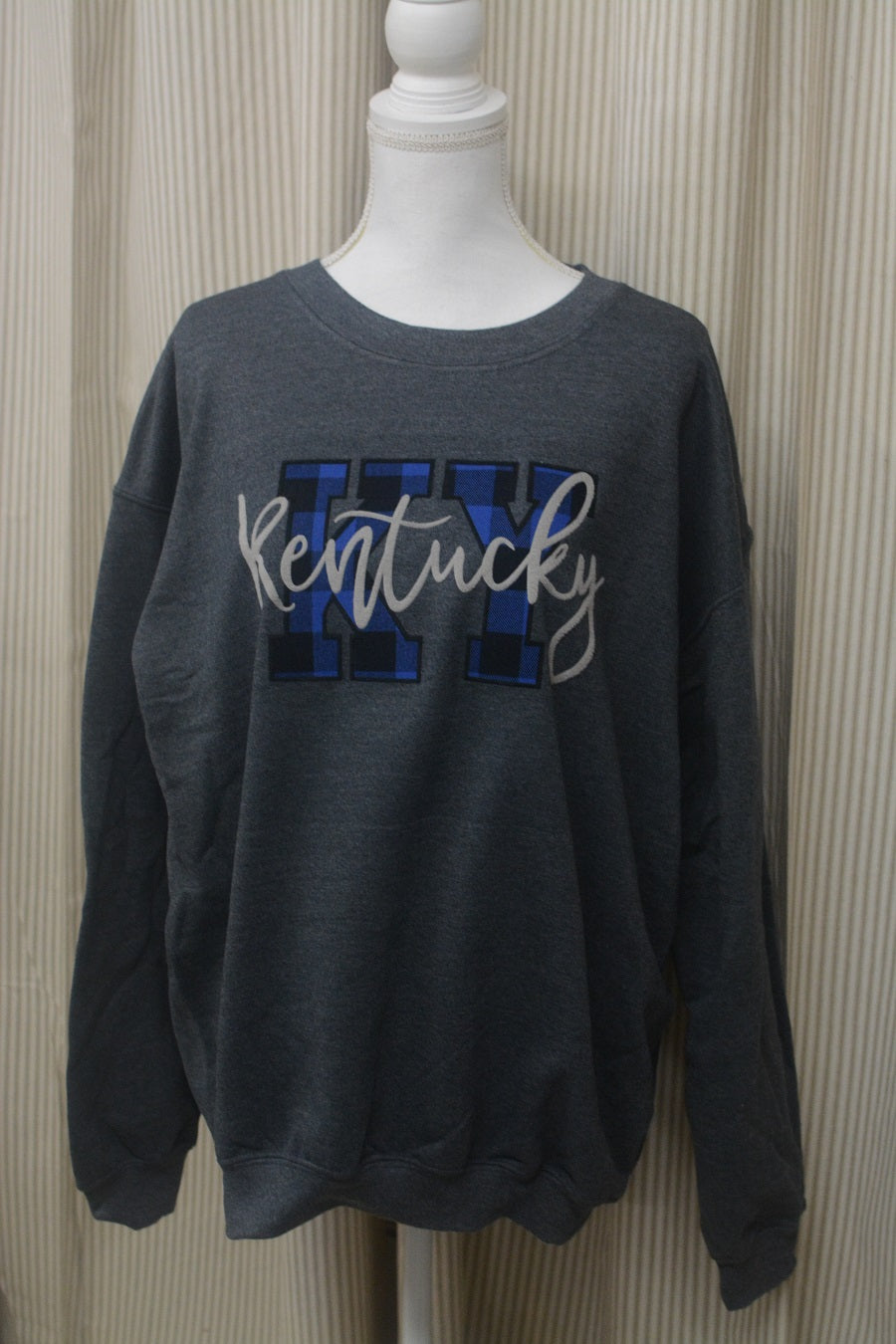 KENTUCKY INSPIRED T-SHIRTS AND GIFTS Blue Buffalo Plaid KY Kentucky Dark Grey Crew Sweatshirt
