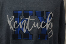 Load image into Gallery viewer, KENTUCKY INSPIRED T-SHIRTS AND GIFTS Blue Buffalo Plaid KY Kentucky Dark Grey Crew Sweatshirt
