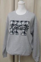 Load image into Gallery viewer, KENTUCKY INSPIRED T-SHIRTS AND GIFTS KY Black/White Buffalo Plaid on Grey Crewneck Sweatshirt
