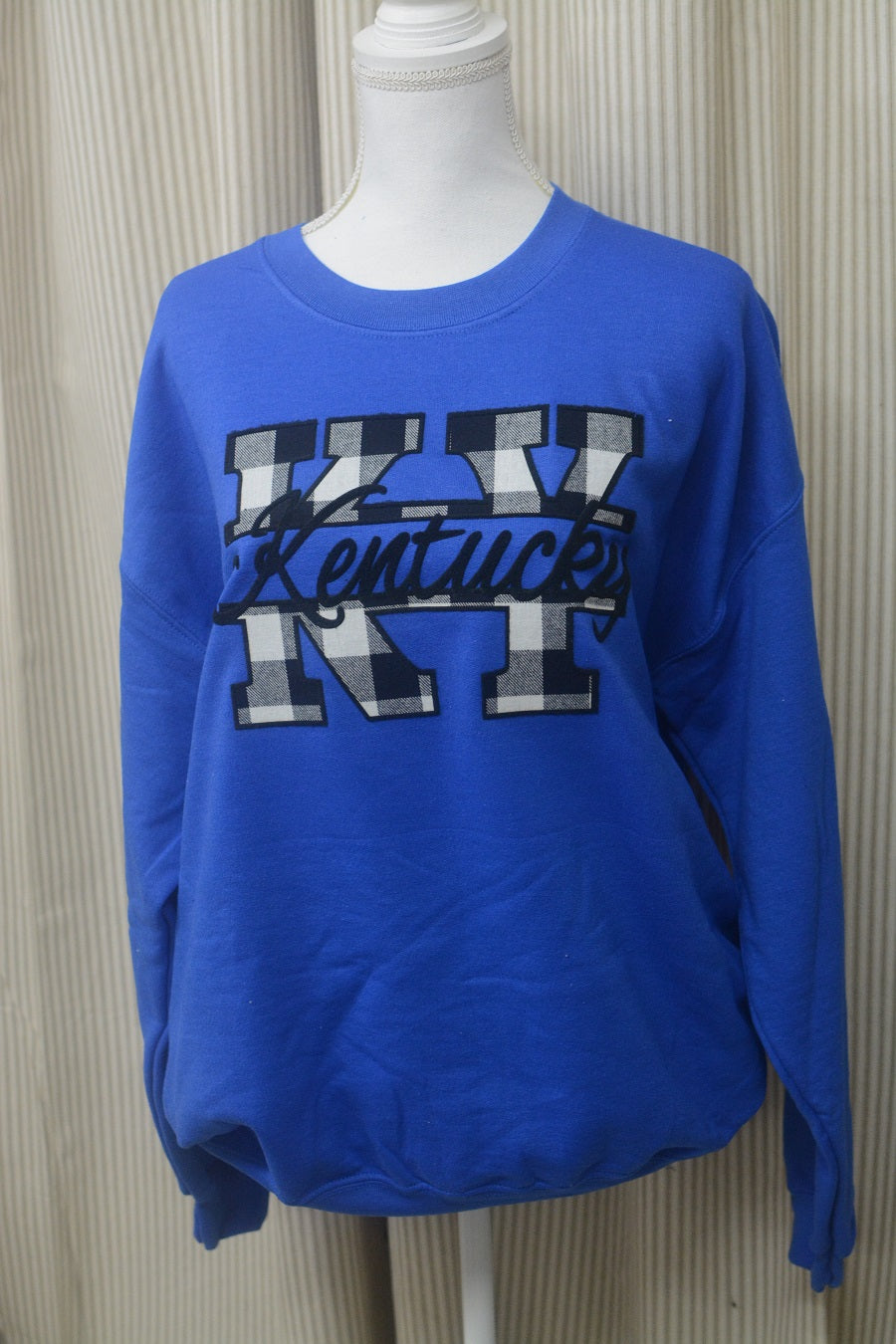 KENTUCKY INSPIRED T-SHIRTS AND GIFTS Royal Blue Crew with KY Black/White Buffalo Plaid