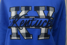 Load image into Gallery viewer, KENTUCKY INSPIRED T-SHIRTS AND GIFTS Royal Blue Crew with KY Black/White Buffalo Plaid
