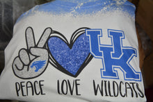 Load image into Gallery viewer, KENTUCKY INSPIRED T-SHIRTS AND GIFTS PEACE LOVE WILDCATS Tie Dye
