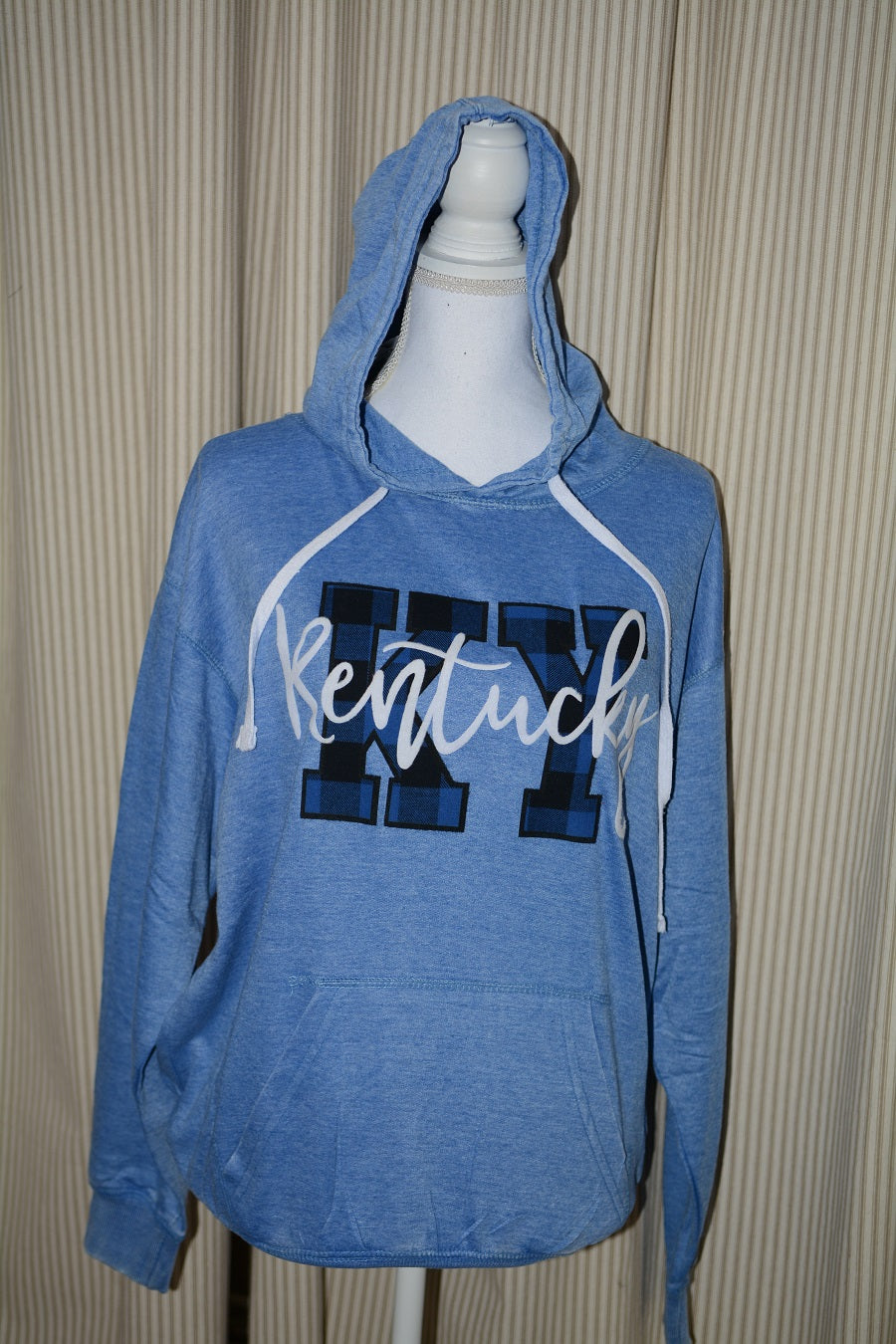 KENTUCKY INSPIRED T-SHIRTS AND GIFTS Soft Light Bue KY Buffalo Plaid Hoodie