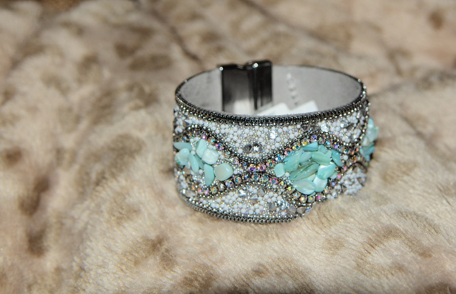 JEWLERY Aqua Pearl Stone GemstoneCuff Bracelet