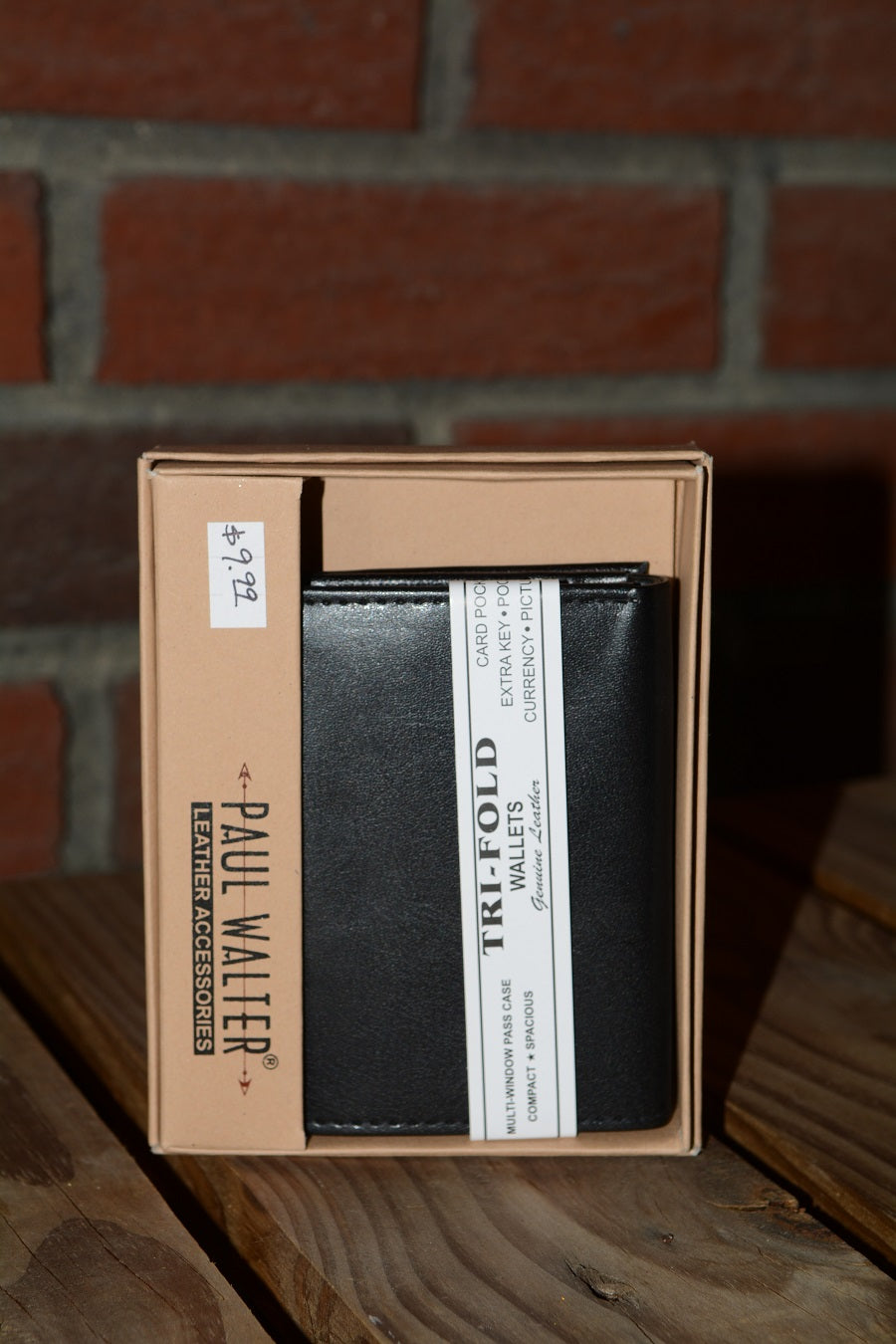 Genuine Leather Black Tri-Fold Wallet