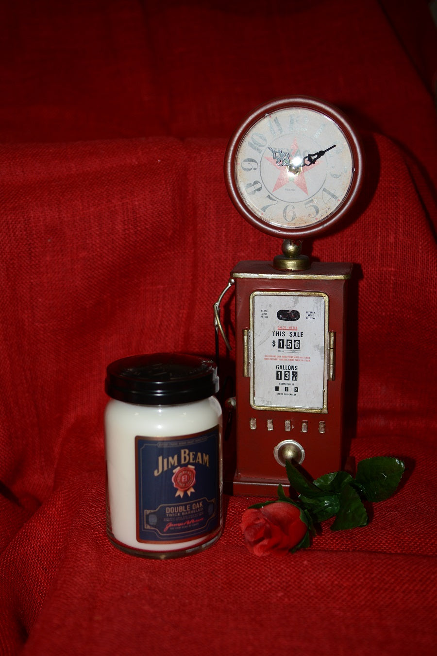Gas Pump Clock w/ Candleberry Candle & Single Rose Gift Set for Men
