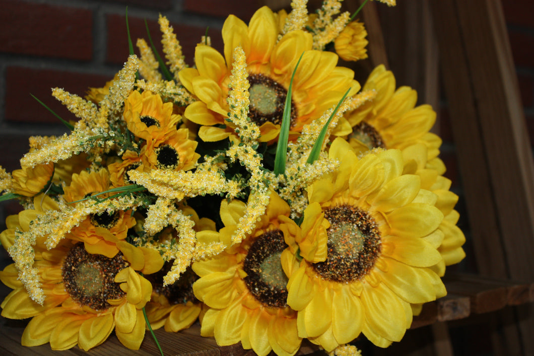 Memorial Cemetery Flowers YELLOW SUNFLOWER BUSH WITH FILLER