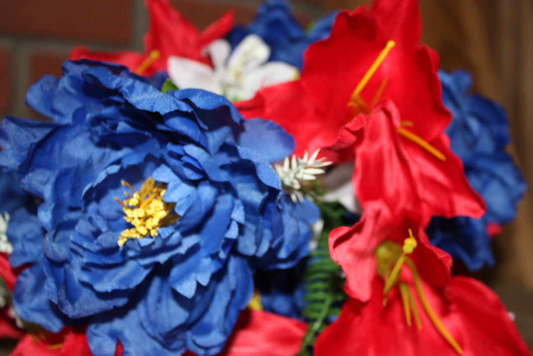 Memorial Cemetery Flowers RED, WHITE, AND BLUE  PEONY AND LILY BUSH