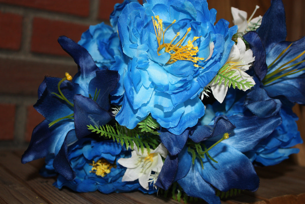 Memorial Cemetery Flowers BLUE AND WHITE PEONY,TULIP, MIX BUSH