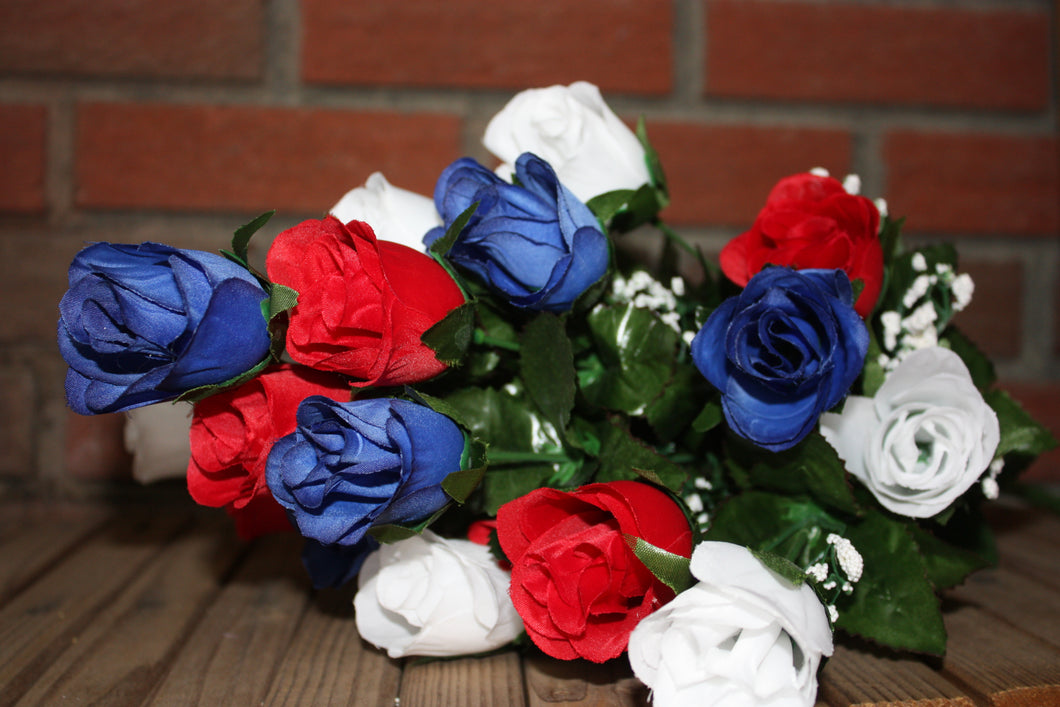 Memorial Cemetery Flowers PATRIOTIC RED WHITE AND BLUE ROSE BUSH