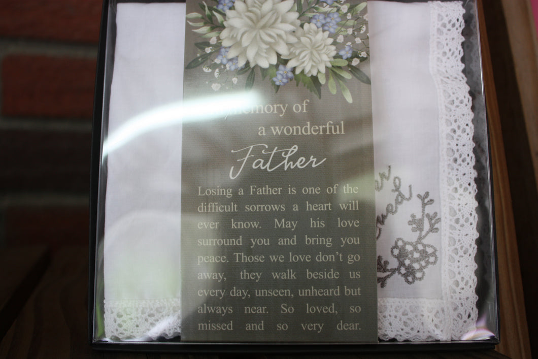 Bereavement Gifts and Quilts  HANDKERCHIEF EMBROIDERED/FATHER