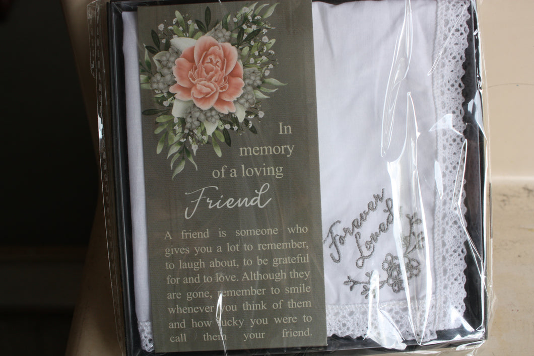 Bereavement Gifts and Quilts  HANDKERCHIEF EMBROIDERED/ FRIEND