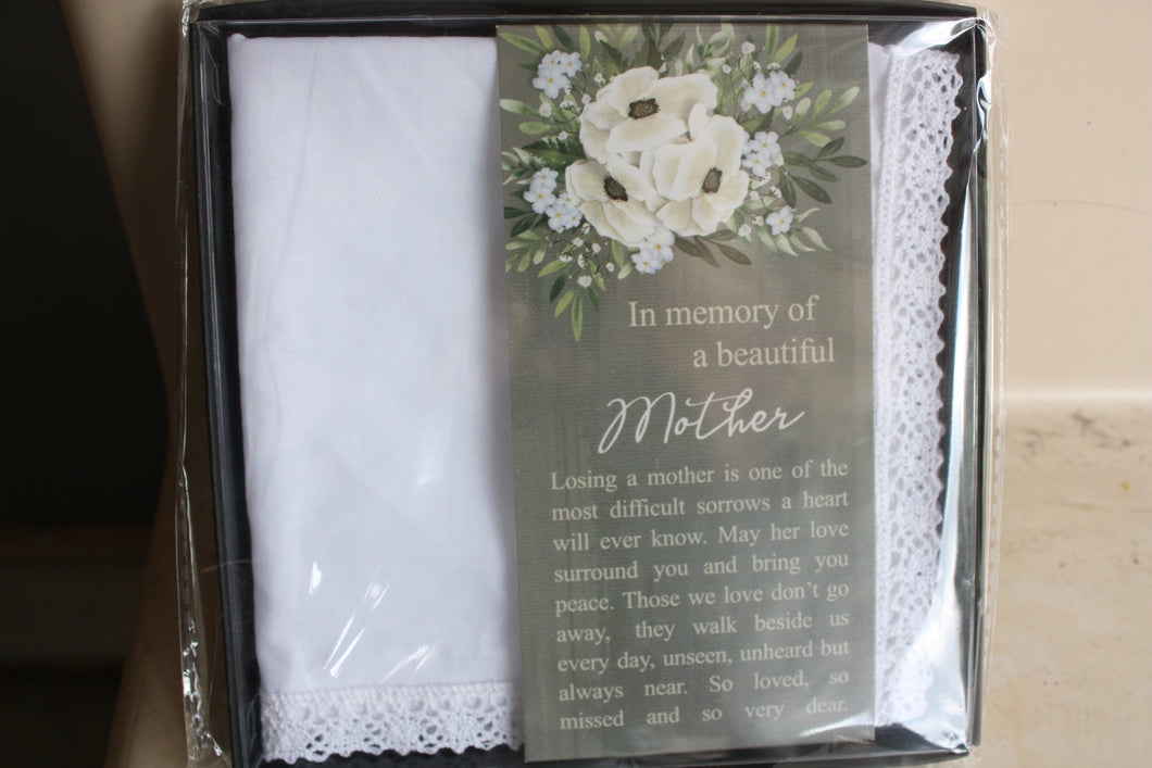 Bereavement Gifts and Quilts  HANDKERCHIEF EMBROIDERED/MOTHER