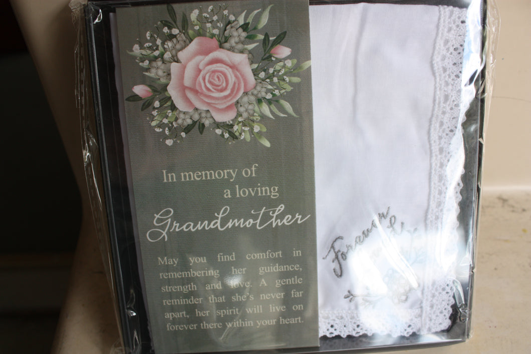 Bereavement Gifts and Quilts  HANDKERCHIEF EMBROIDERED/GRANDMOTHER