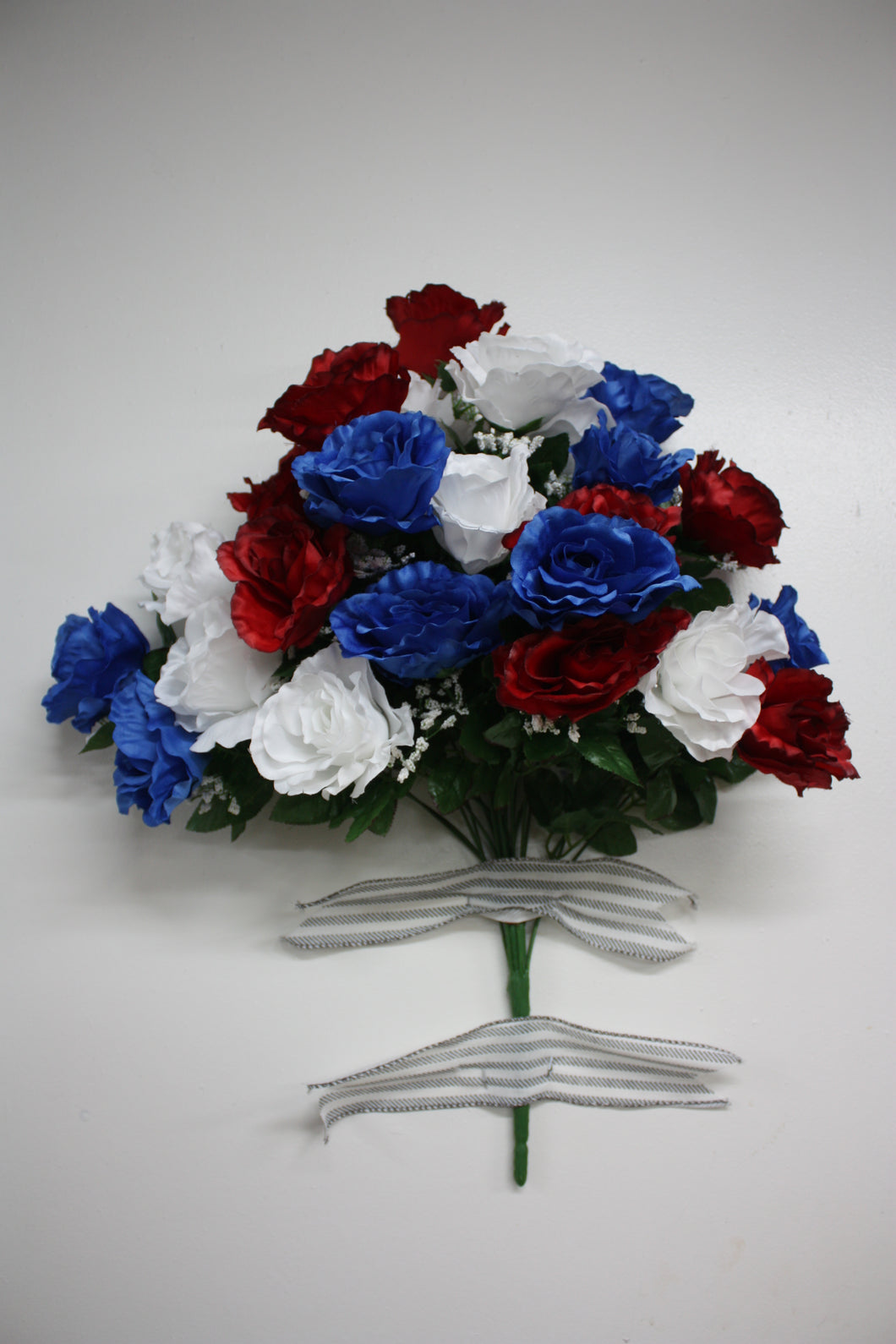 Memorial Cemetery Flowers Open Rose with Gypsum- Red/White/Blue