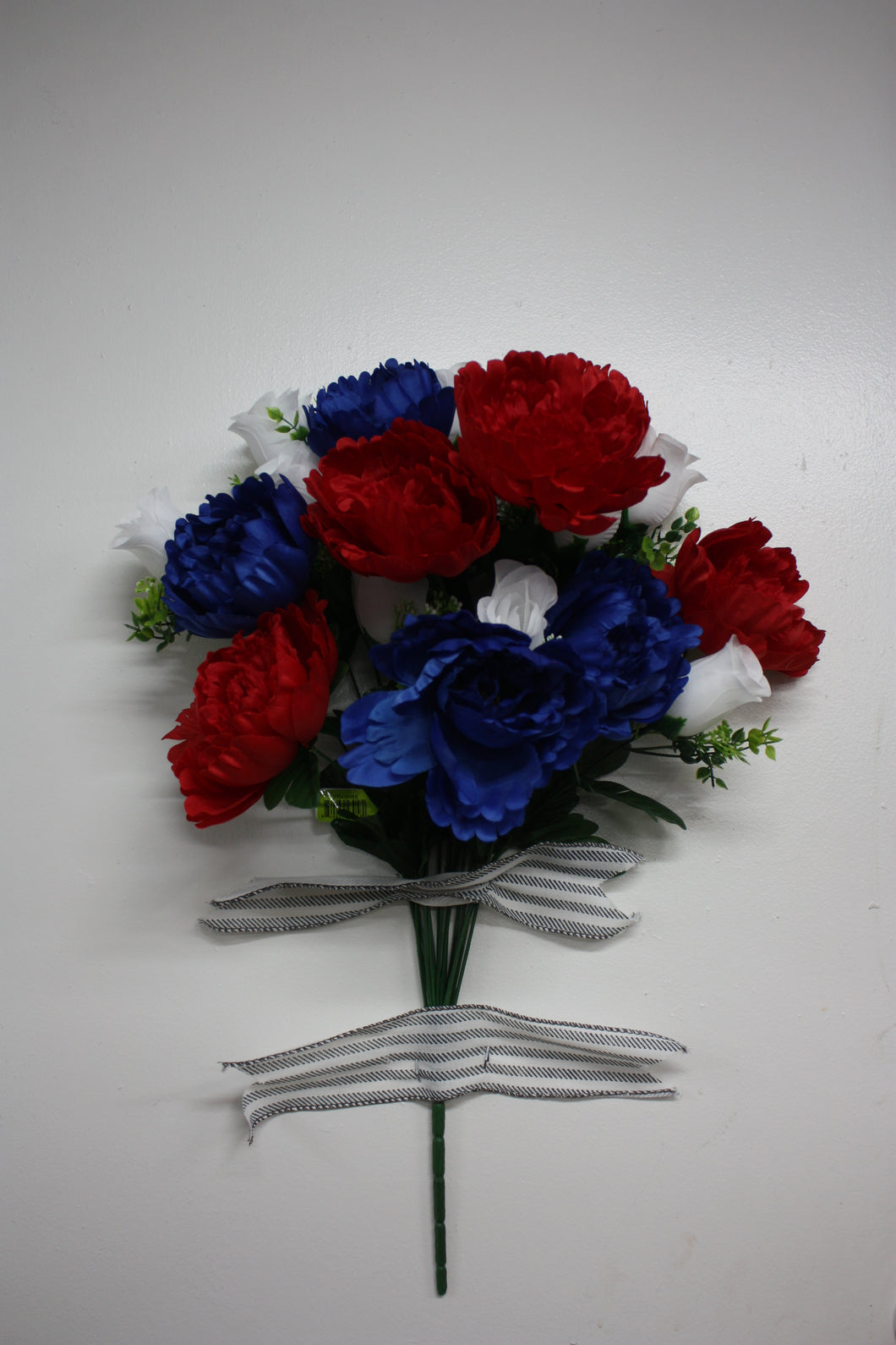 Memorial Cemetery Flowers Peony Rose Bud  with Gypsum- Red/White/Blue