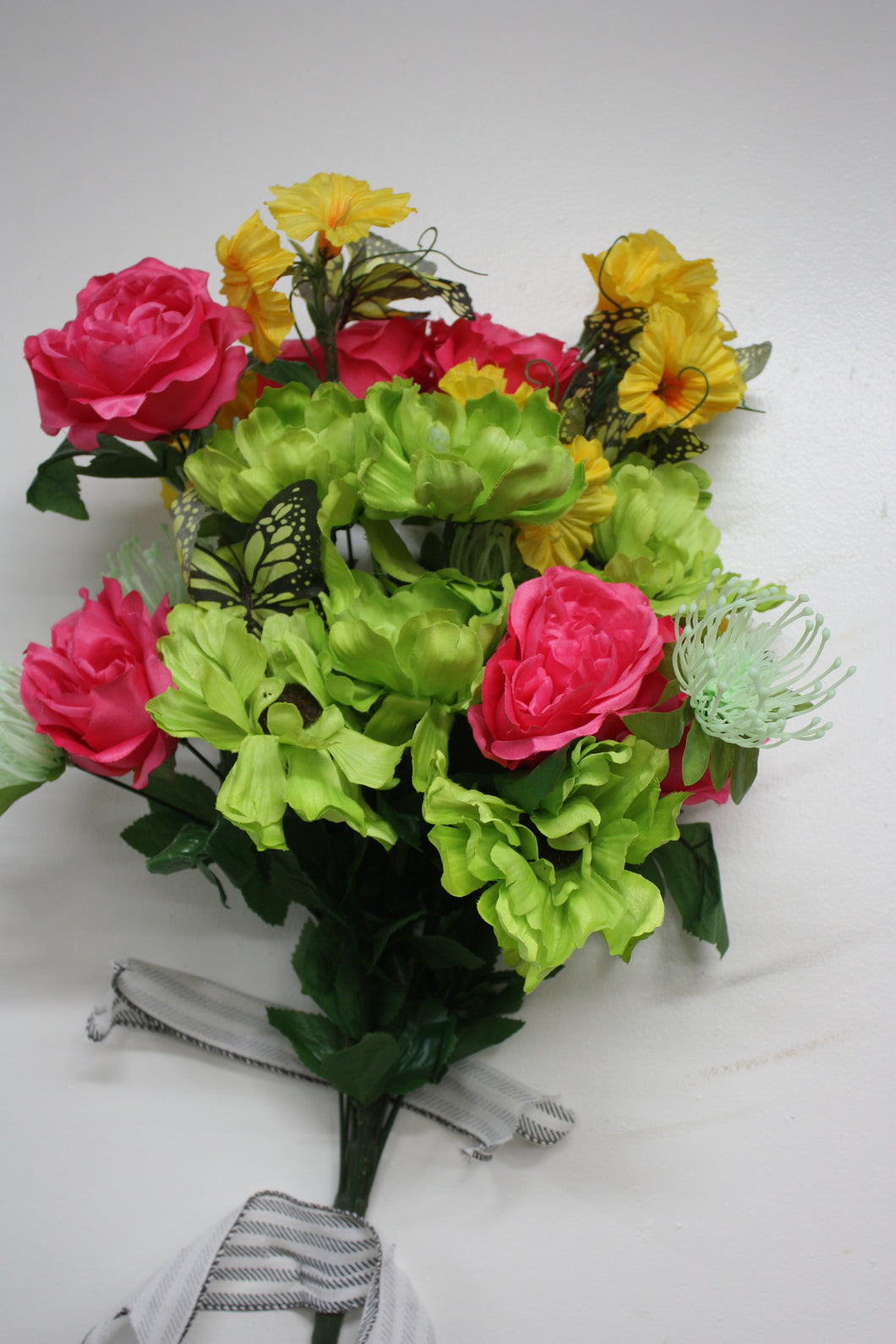 Memorial Cemetery Flowers Large Butterfly Bush-Rose-Peony- Bright Pink/Lime Green