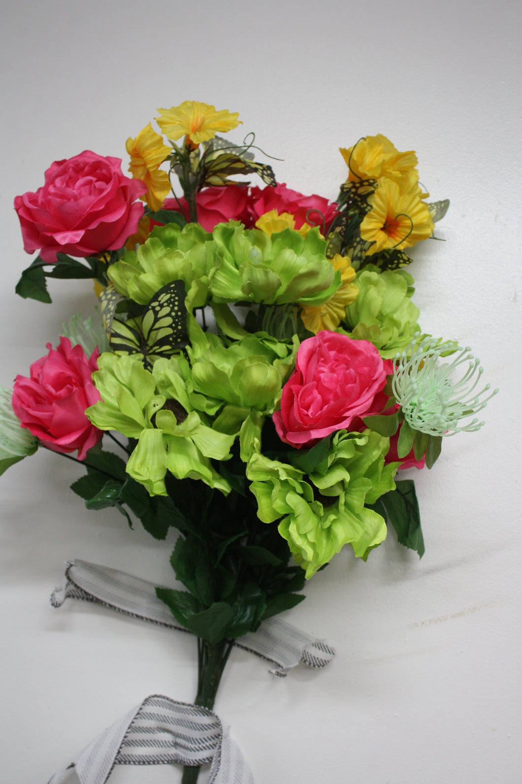 Memorial Cemetery Flowers Large Butterfly Bush-Rose-Peony- Hot  Pink