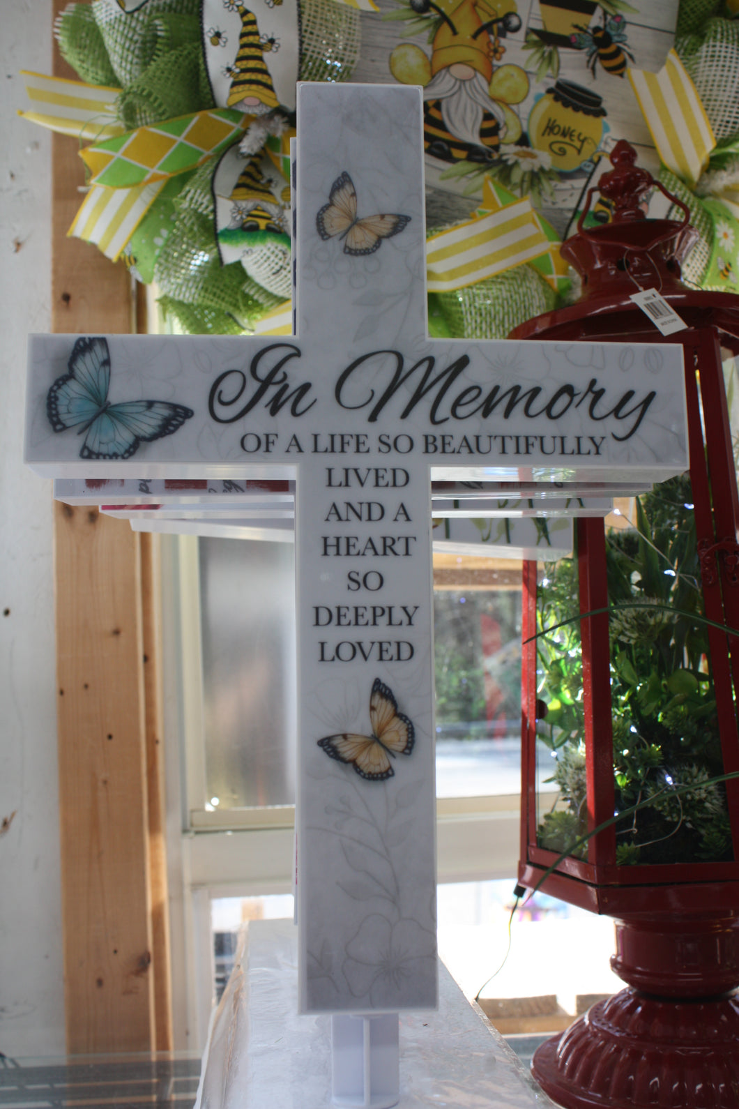 Memorial Cemetery Flowers Solar Cross-In Memory of life