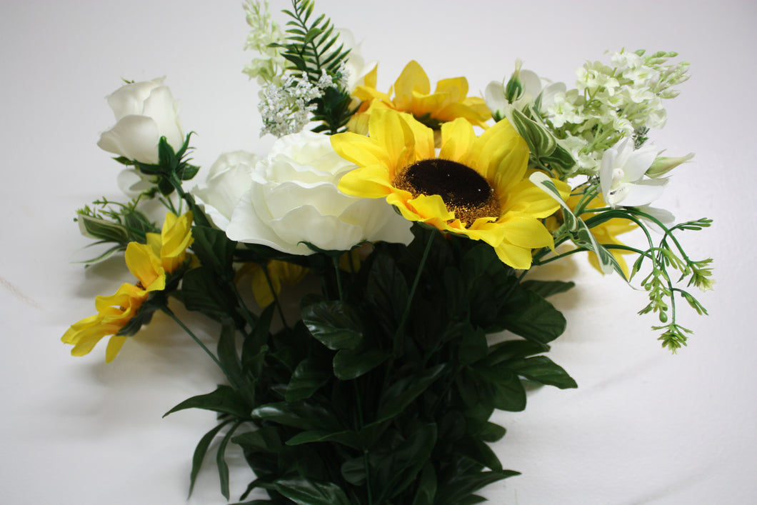 Memorial Cemetery Flowers Long Stem Sun Flower/ White  Rose Bush