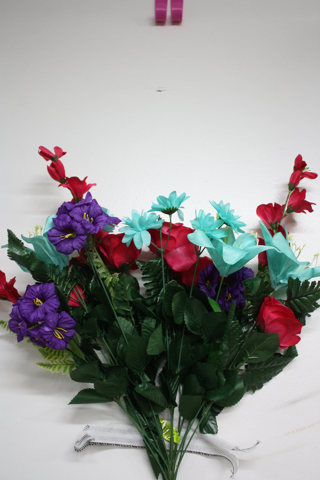 Memorial Cemetery Flowers Rose Lily Bush- Large-Teal/Hot Pink