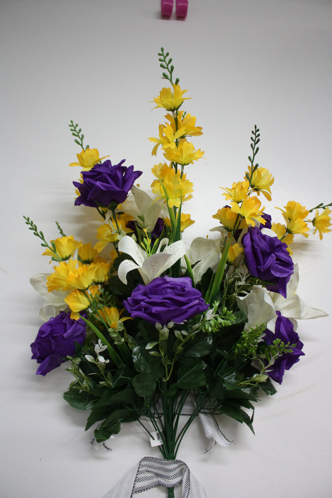 Memorial Cemetery Flowers Rose Lily Bush- Large-Purple-Yellow