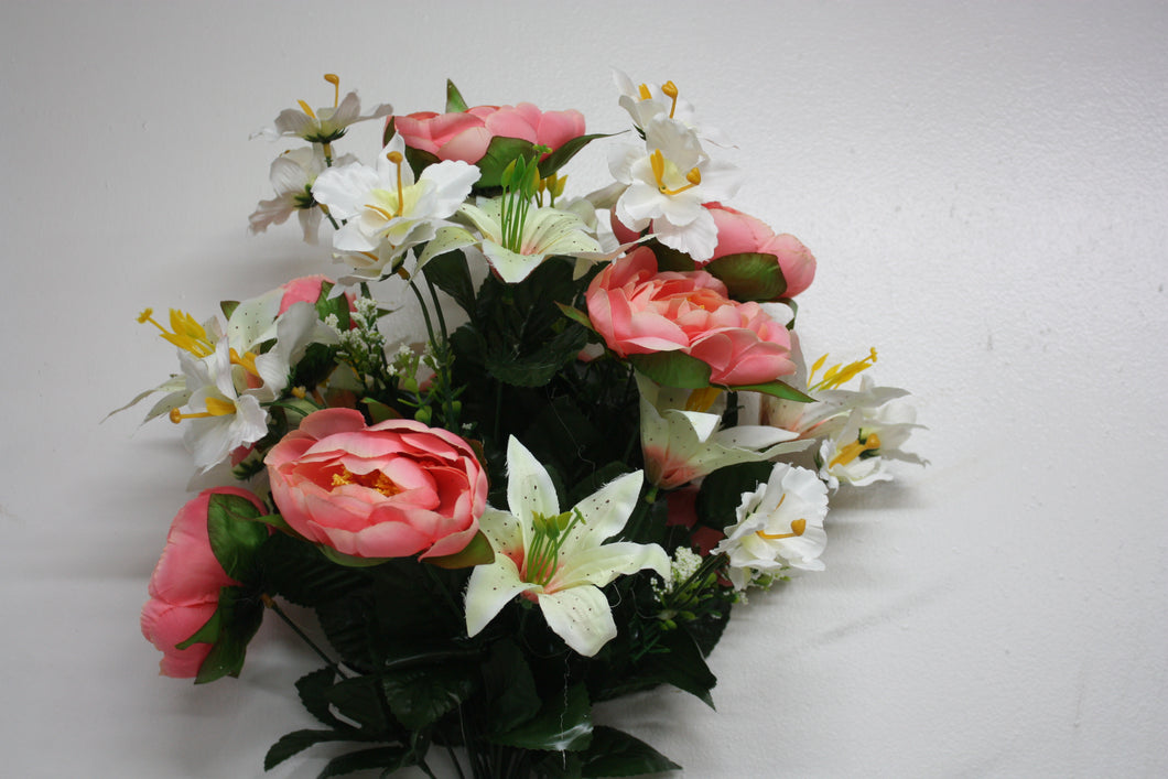 Memorial Cemetery Flowers Peony, Lily Bush Light Pink/White