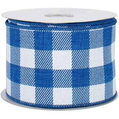 FALL Y'ALL AND HALLOWEEN  Wired Blue White Plaid Ribbon