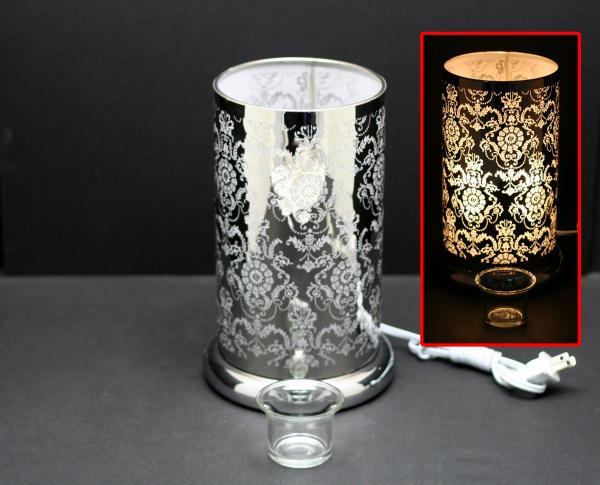 HOME DECOR, GIFTS AND SUCH Touch Lamp Silver Lotus Design w/Scented Wax Warmer
